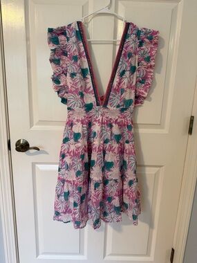 NWT Brand New: Oliphant Lilac, Teal and Pink Cross-Back Mini Dress